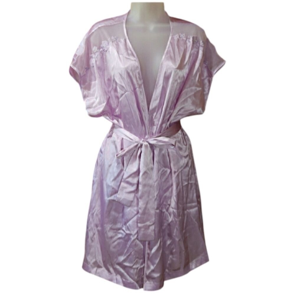 Cinema Etoile Lavender Applique Silky Robe Sleepwear Medium